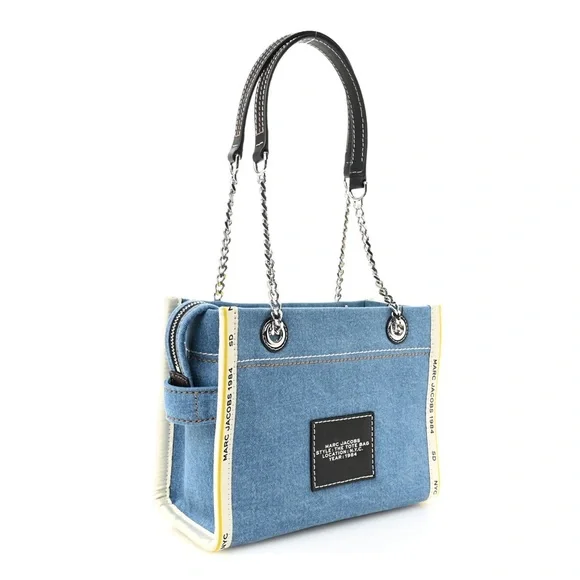 MARC JACOBS Denim Canvas Small Chain Bag Blue Light Wash - Picture 2 of 9